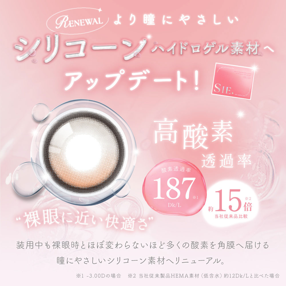 シリコーンハイドロゲル素材に全色リニューアル